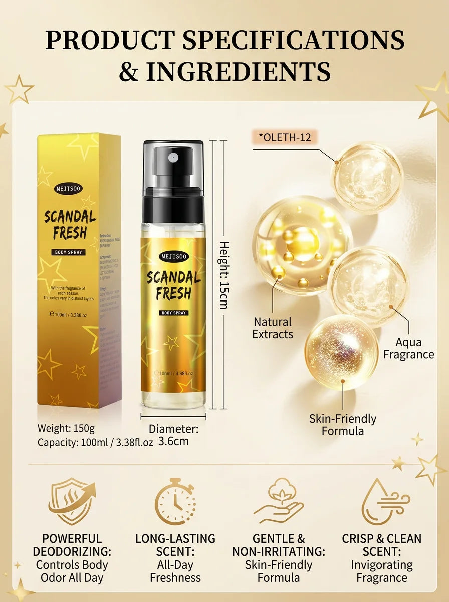 Unisex Body Fragrance Perfume Spray with Fresh Natural and Long-Lasting Deodorant Small and Portable Suitable for Use on Dates