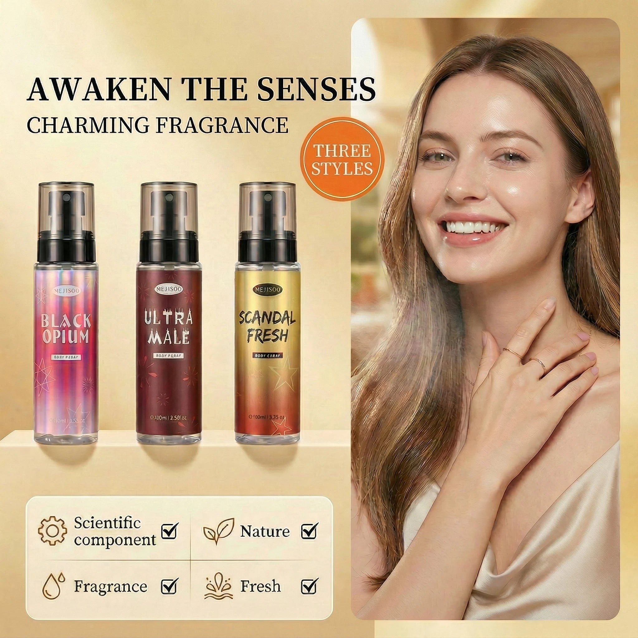 Unisex Body Fragrance Perfume Spray with Fresh Natural and Long-Lasting Deodorant Small and Portable Suitable for Use on Dates