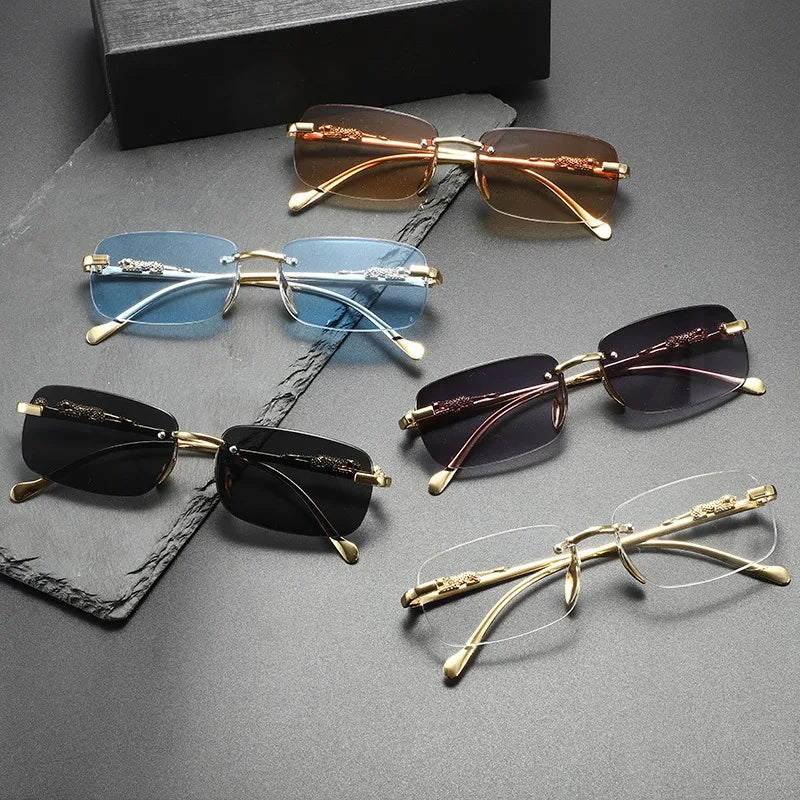 Rimless Sunglasses Oval Fashion Metal Eyeglasses Women Men Shades Square Sun Glasses For Female Male Summer Traveling Oculo