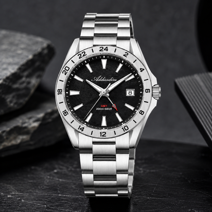 ADDIESDIVE Swiss GMT Quartz Watch – Sapphire Crystal & Dual Time Zone