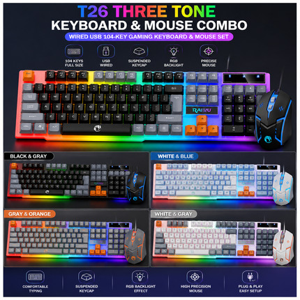 T26 Three-Tone Wired Keyboard & Mouse Combo