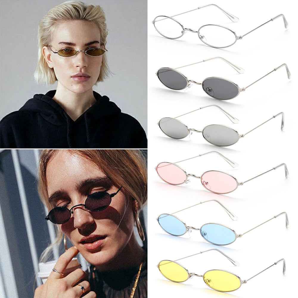 Retro Fashion Designer Sunglasses for Women Men Vintage Small Oval Shades Black Red Metal Sun Glasses Trendy Streetwear Eyewear
