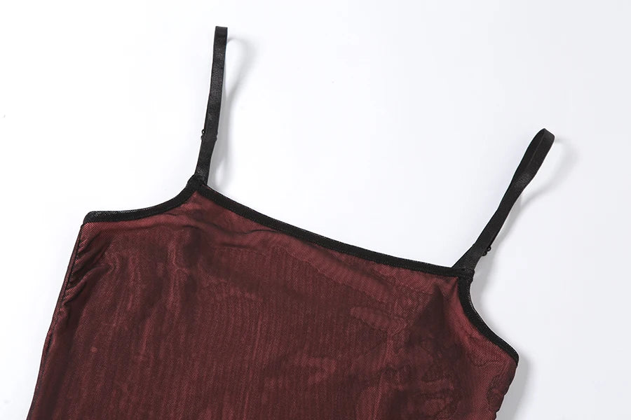 Yujie's high-end mesh double-layer sexy tight suspender, hip hugging split summer women's dress