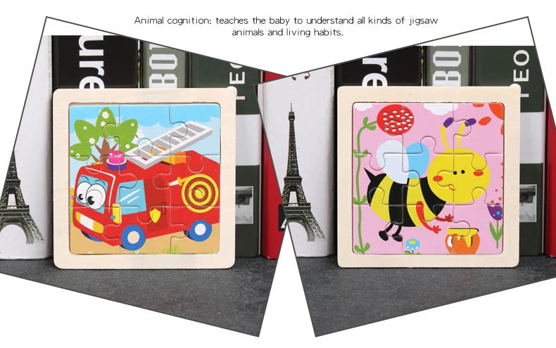Wooden Toys 11x11cm Jigsaw 3d Puzzle Cartoon Animal Traffic Wooden Puzzle Game Montessori Educational Toys For Children