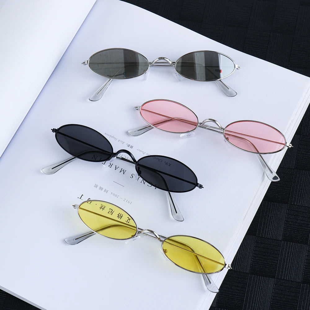 Retro Fashion Designer Sunglasses for Women Men Vintage Small Oval Shades Black Red Metal Sun Glasses Trendy Streetwear Eyewear