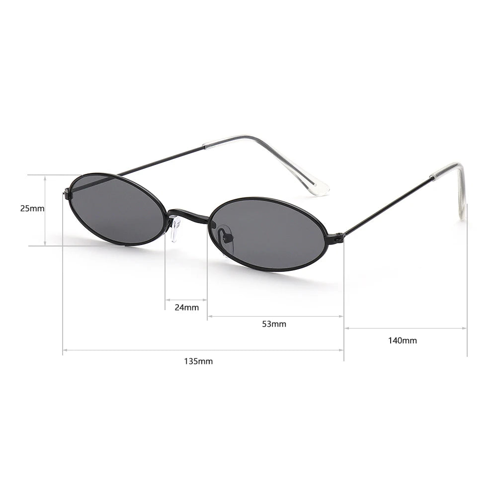 Retro Fashion Designer Sunglasses for Women Men Vintage Small Oval Shades Black Red Metal Sun Glasses Trendy Streetwear Eyewear