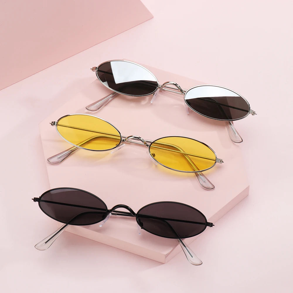 Retro Fashion Designer Sunglasses for Women Men Vintage Small Oval Shades Black Red Metal Sun Glasses Trendy Streetwear Eyewear