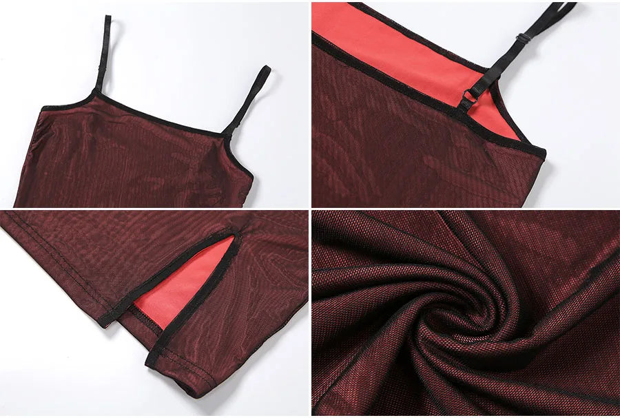 Yujie's high-end mesh double-layer sexy tight suspender, hip hugging split summer women's dress