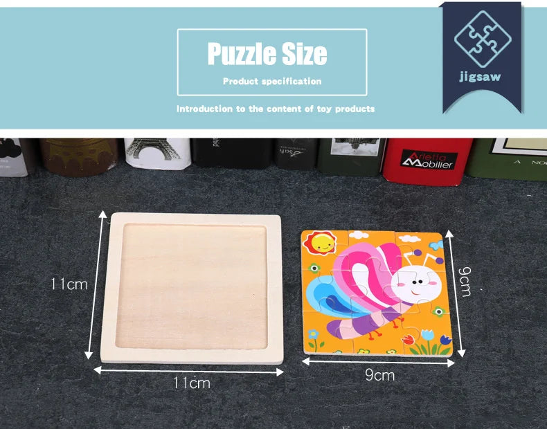 Wooden Toys 11x11cm Jigsaw 3d Puzzle Cartoon Animal Traffic Wooden Puzzle Game Montessori Educational Toys For Children