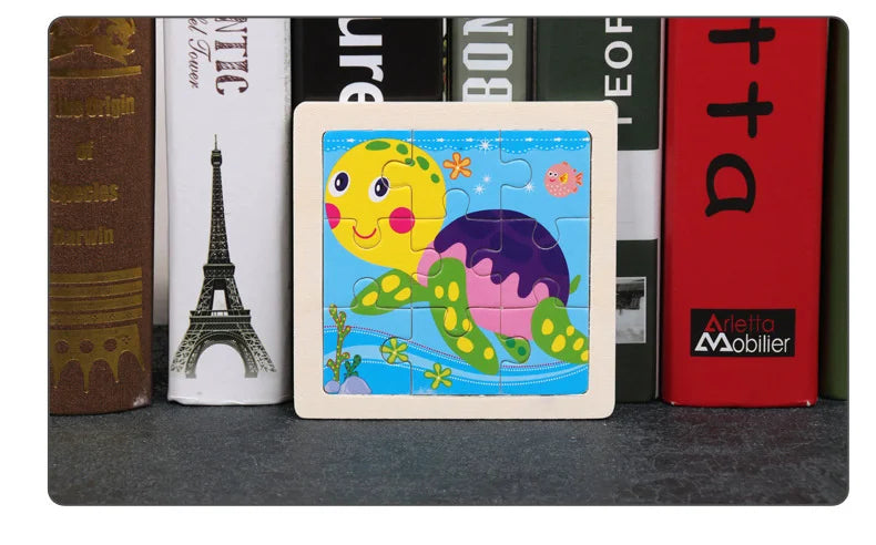 Wooden Toys 11x11cm Jigsaw 3d Puzzle Cartoon Animal Traffic Wooden Puzzle Game Montessori Educational Toys For Children