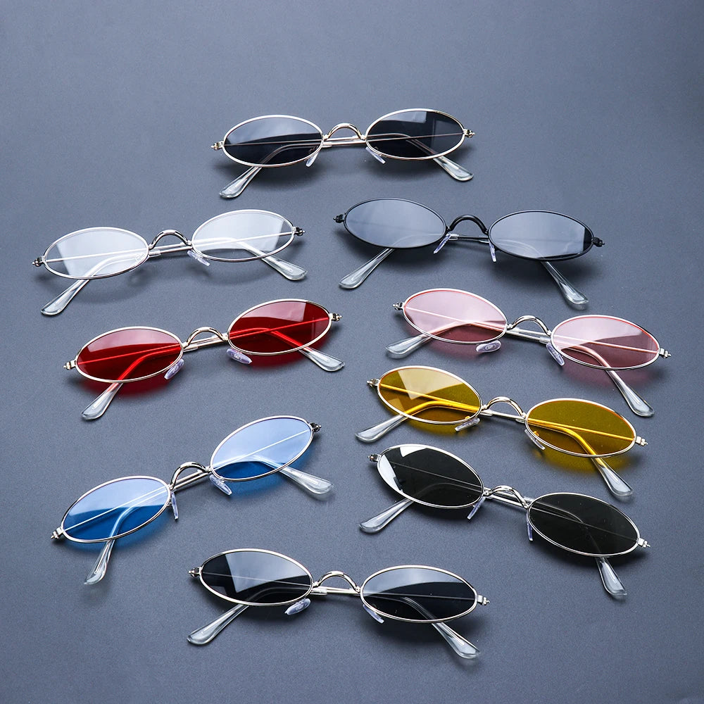 Retro Fashion Designer Sunglasses for Women Men Vintage Small Oval Shades Black Red Metal Sun Glasses Trendy Streetwear Eyewear