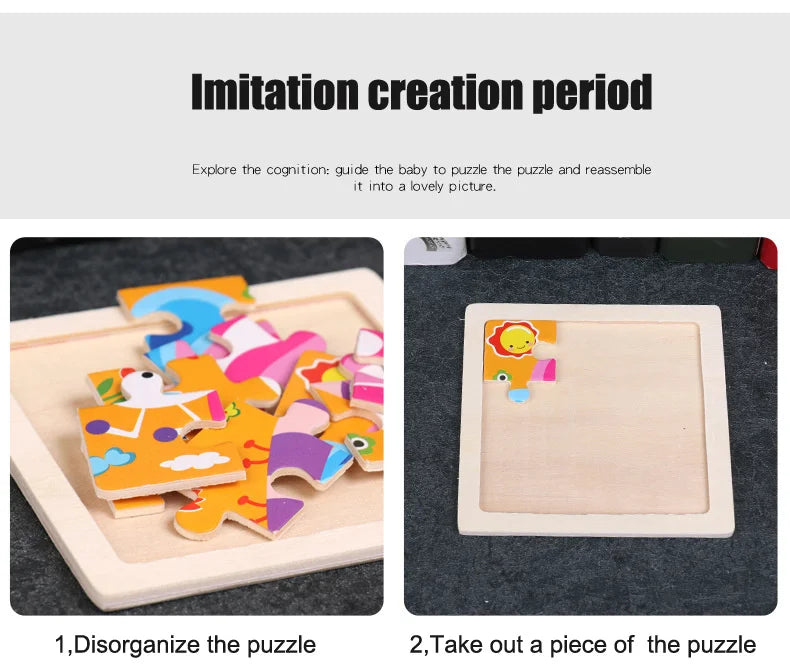 Wooden Toys 11x11cm Jigsaw 3d Puzzle Cartoon Animal Traffic Wooden Puzzle Game Montessori Educational Toys For Children
