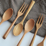 Creative Design Thick Handle Wood Spoon Fork Portable Tableware Wooden Cutlery Sets Travel Dinnerware Environmental Kitchen Tool