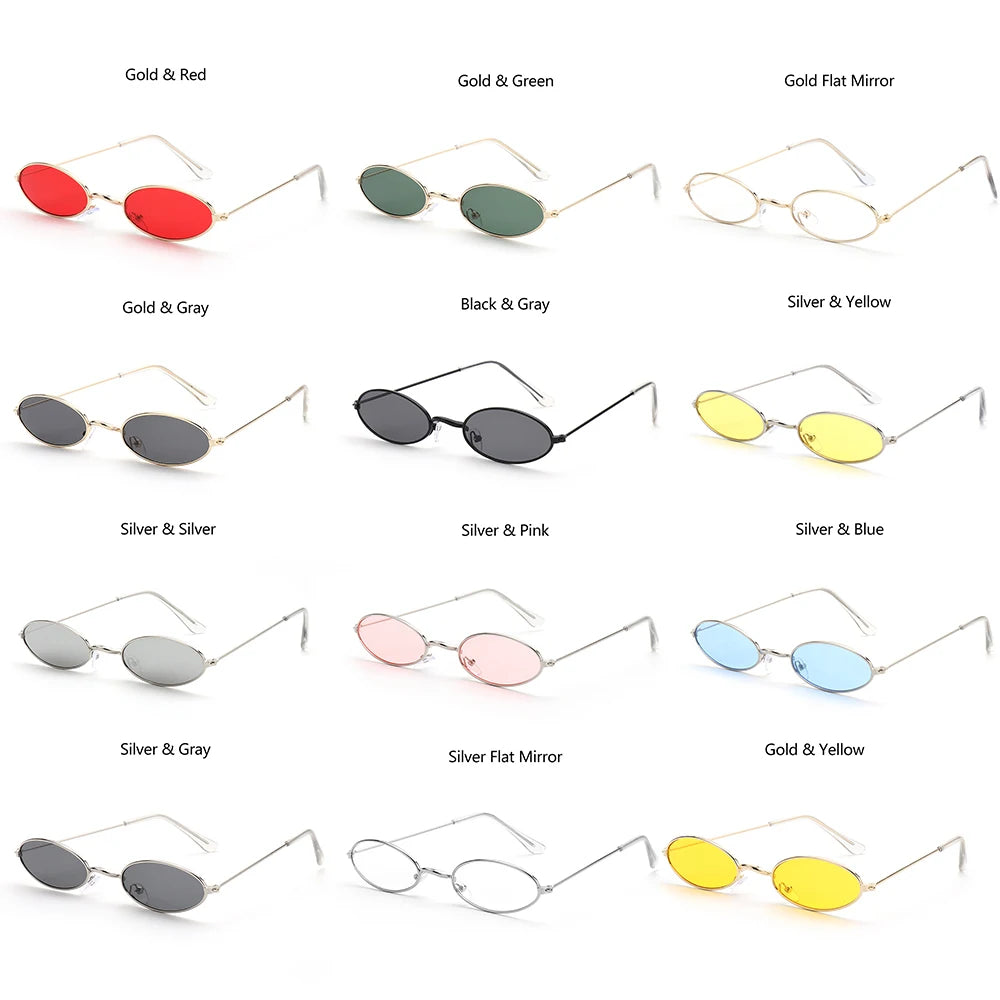 Retro Fashion Designer Sunglasses for Women Men Vintage Small Oval Shades Black Red Metal Sun Glasses Trendy Streetwear Eyewear
