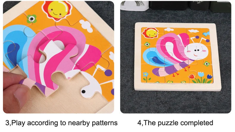 Wooden Toys 11x11cm Jigsaw 3d Puzzle Cartoon Animal Traffic Wooden Puzzle Game Montessori Educational Toys For Children