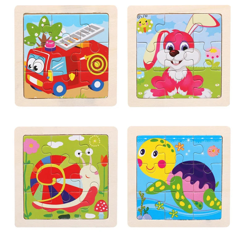 Wooden Toys 11x11cm Jigsaw 3d Puzzle Cartoon Animal Traffic Wooden Puzzle Game Montessori Educational Toys For Children