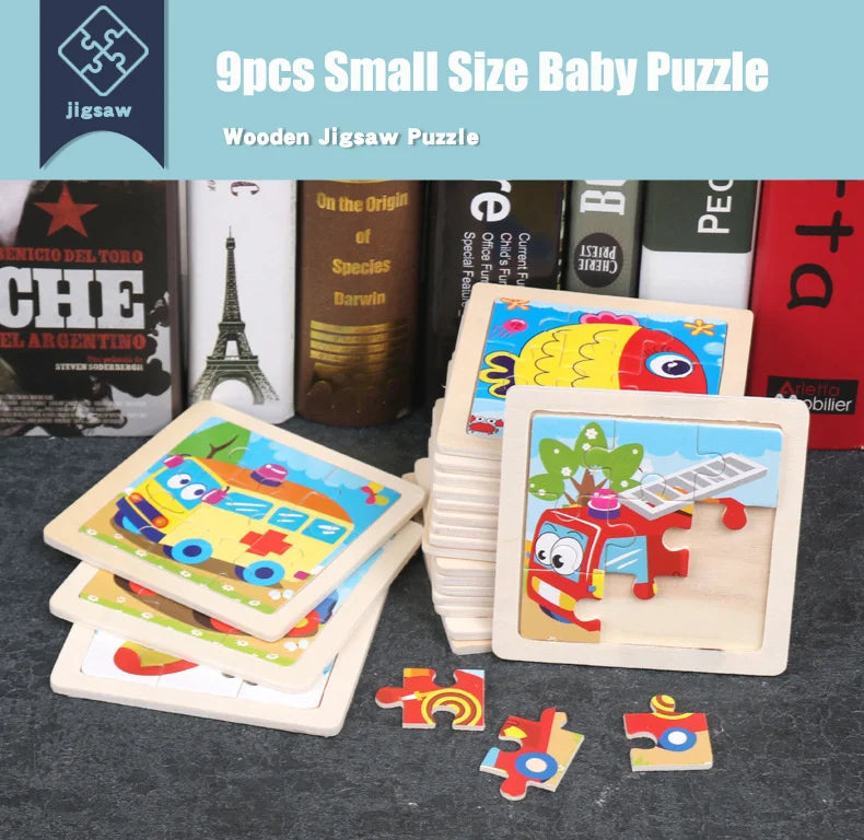 Wooden Toys 11x11cm Jigsaw 3d Puzzle Cartoon Animal Traffic Wooden Puzzle Game Montessori Educational Toys For Children