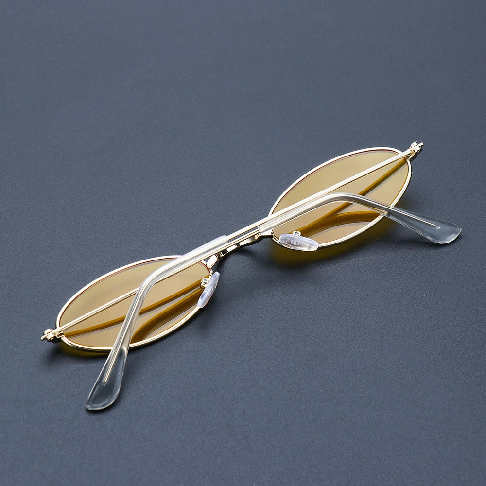 Retro Fashion Designer Sunglasses for Women Men Vintage Small Oval Shades Black Red Metal Sun Glasses Trendy Streetwear Eyewear