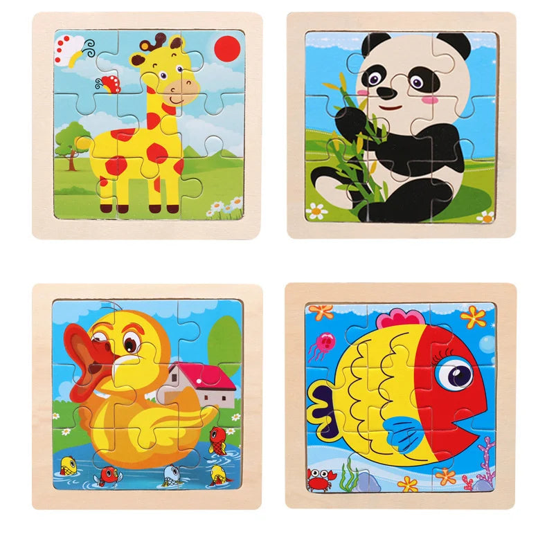 Wooden Toys 11x11cm Jigsaw 3d Puzzle Cartoon Animal Traffic Wooden Puzzle Game Montessori Educational Toys For Children