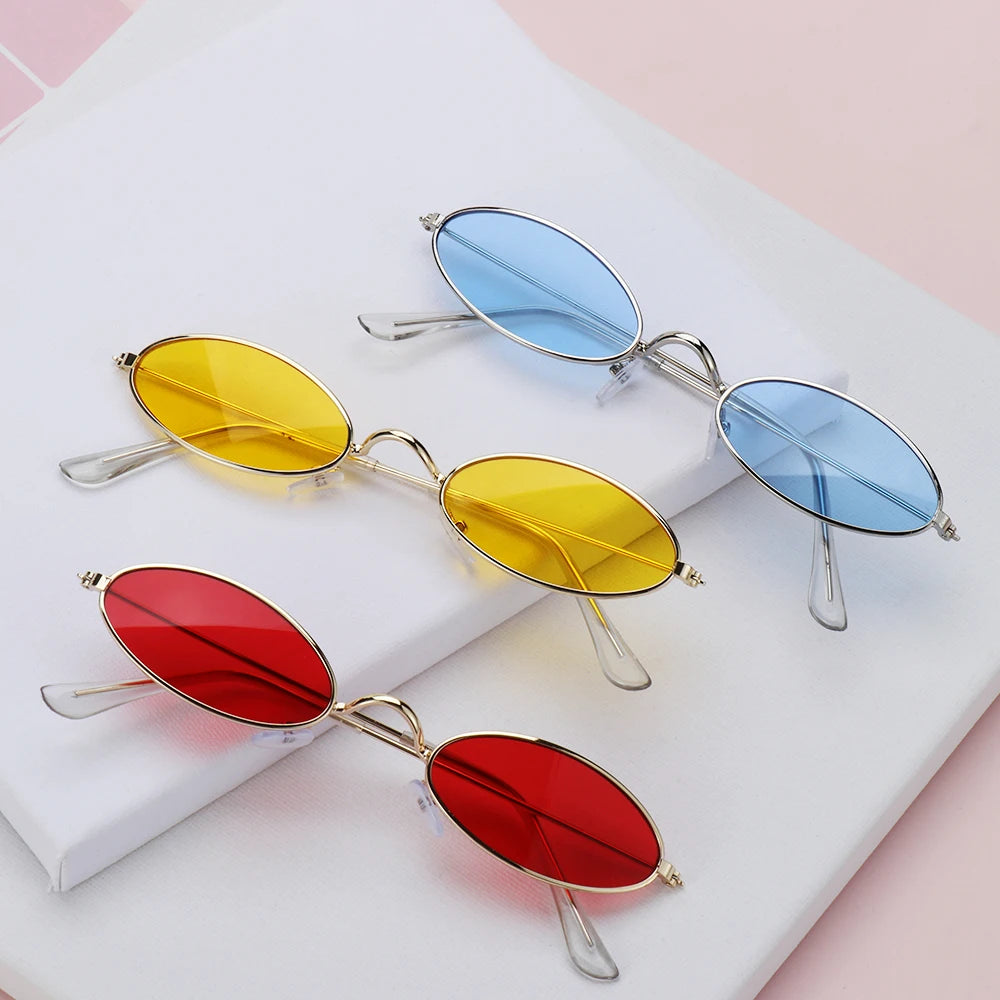 Retro Fashion Designer Sunglasses for Women Men Vintage Small Oval Shades Black Red Metal Sun Glasses Trendy Streetwear Eyewear