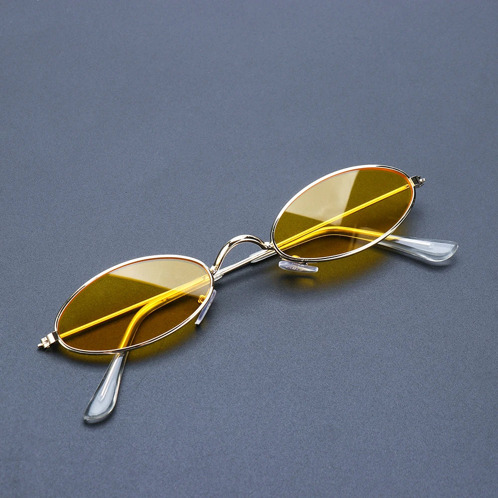 Retro Fashion Designer Sunglasses for Women Men Vintage Small Oval Shades Black Red Metal Sun Glasses Trendy Streetwear Eyewear