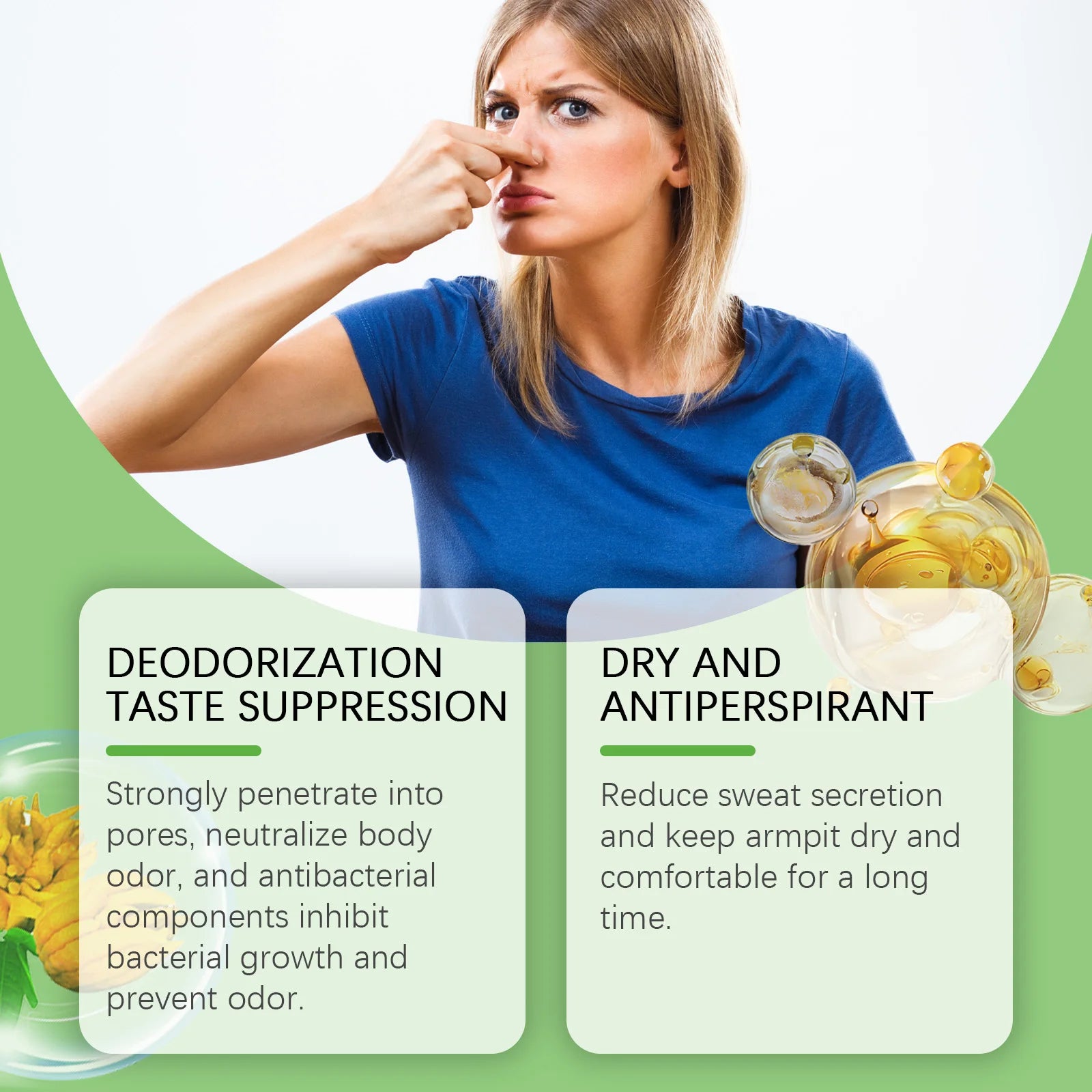 Refreshing Deodorant Balm Stick Natural Bergamot All Day Anti-Odor Easy Apply Pocket Size Portable Underarm Fragrance Balm Stick