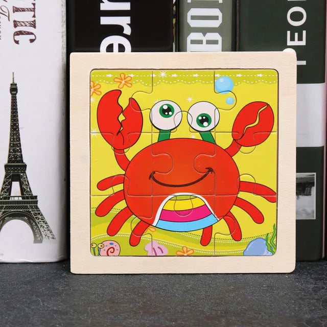Wooden Toys 11x11cm Jigsaw 3d Puzzle Cartoon Animal Traffic Wooden Puzzle Game Montessori Educational Toys For Children