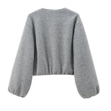 HXAO Outerwears Cropped Bomber Jacket Women Autumn Long Sleeve Faux Wool Coats For Woman Winter Zip Up Gray Beige Short Coats