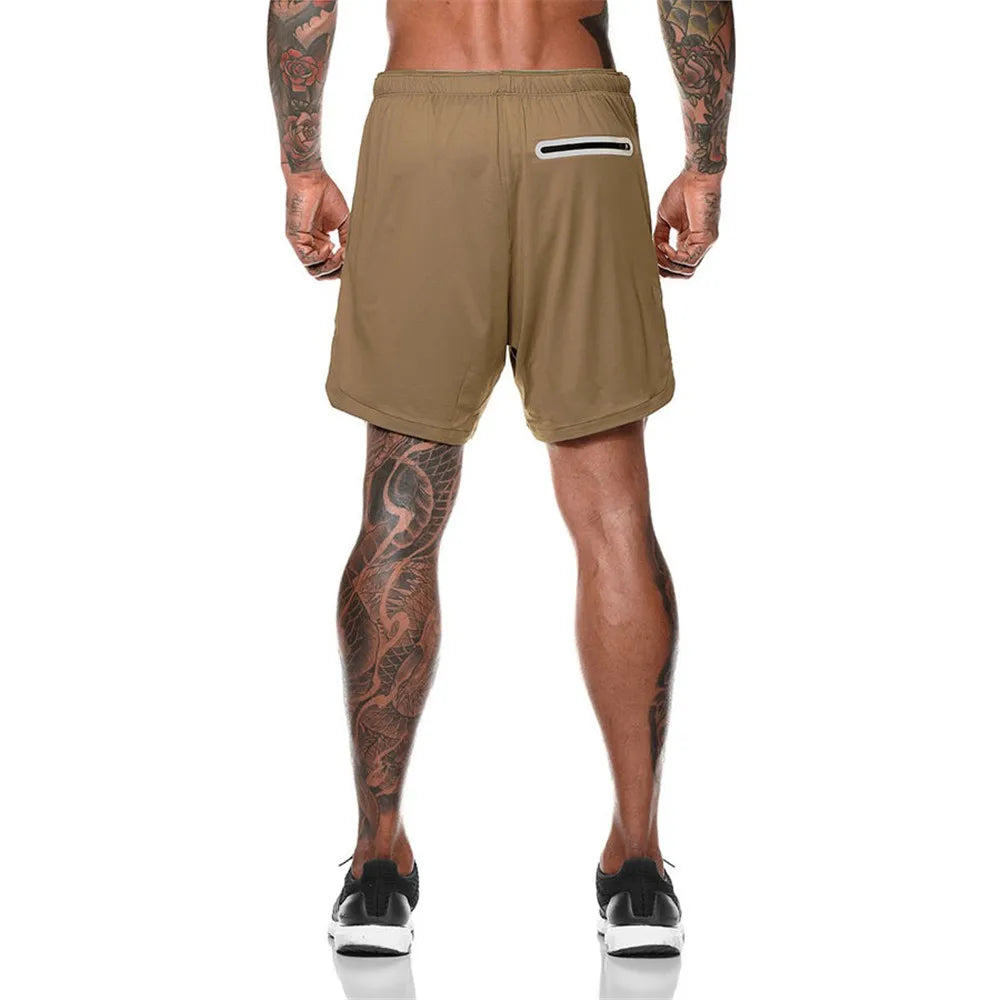 2 in 1 Compression Shorts for Men Gym Workout Running Shorts with Phone Pockets Athletic Quick Dry Activewear Training Jogging