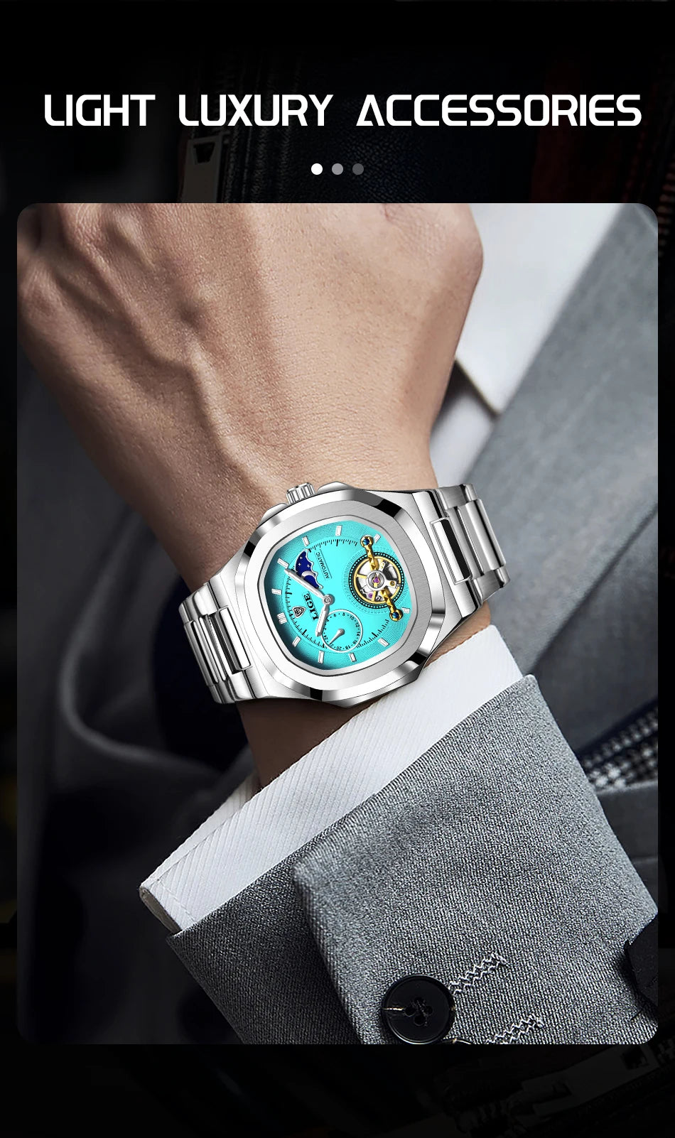 LIGE Dual Seconds Tourbillon Watch 24 Hour Mechanical Watch Men Stainless Steel Authentic Watch Night Glow Waterproof Mens Watch