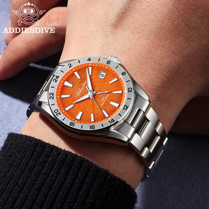 ADDIESDIVE Swiss GMT Quartz Watch – Sapphire Crystal & Dual Time Zone