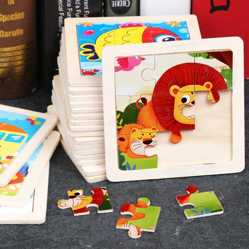 Wooden Toys 11x11cm Jigsaw 3d Puzzle Cartoon Animal Traffic Wooden Puzzle Game Montessori Educational Toys For Children