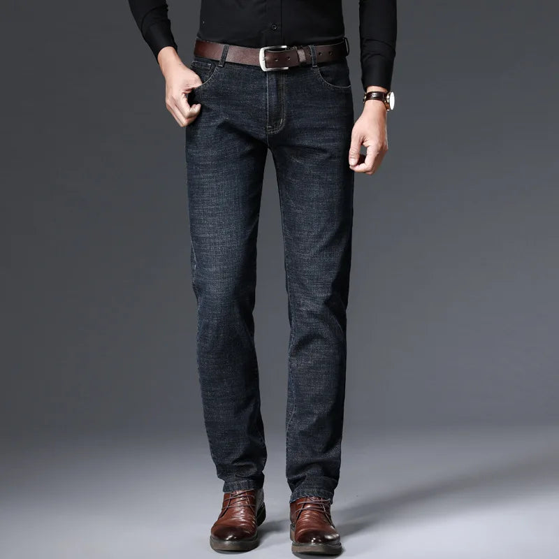 Men's Comfortable Soft Business Casual Denim Trousers Slim Fit Straight Pants Fashion Male Brand Light Luxury Stretch Clothing