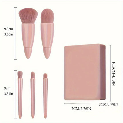 5PCS Mini Makeup Brush Set with Mirror Case