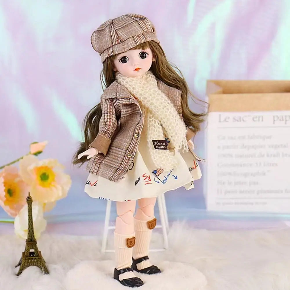 Plastic 30CM Movable Joint Doll Cute Princess Toy Safety Girl Dress Up Toys 3D Makeup Doll With Music Children
