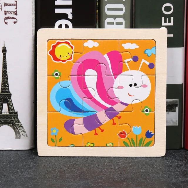 Wooden Toys 11x11cm Jigsaw 3d Puzzle Cartoon Animal Traffic Wooden Puzzle Game Montessori Educational Toys For Children