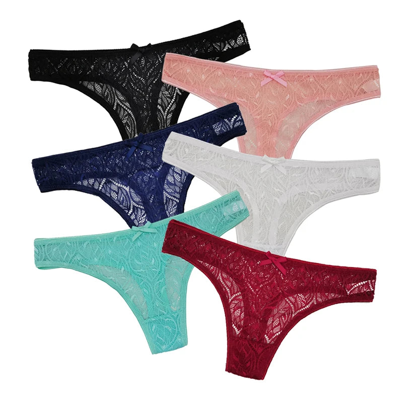 Lace Sexy G-String Thongs Solid Color Female Low Waist Bow Underpants Intimates Lingerie Transparent Women's Panties