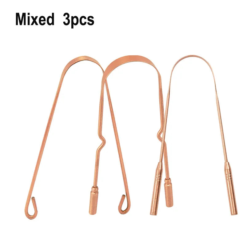 1/3Pcs Pure Copper Tongue Scraper With Metal Box Oral Cleaner Brush Fresh Cleaning Hygiene High Quality Tounge Scraper 3 styles