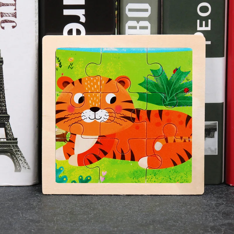 Wooden Toys 11x11cm Jigsaw 3d Puzzle Cartoon Animal Traffic Wooden Puzzle Game Montessori Educational Toys For Children