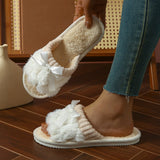 New Bow Decorative Plush Slippers For Women Autumn Winter Warm Indoor Home Soft Sole Lightweight Slides Furry Cotton Shoes