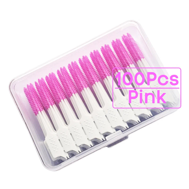 Vaclav 150Pcs Original Dental Floss Pick Soft Silicone Bristle Interdental Brush Dental Pick Brace Brush Disposable Teeth Clean