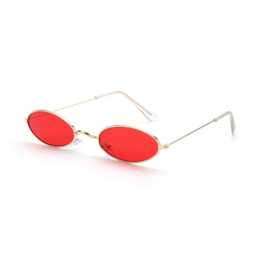 Retro Fashion Designer Sunglasses for Women Men Vintage Small Oval Shades Black Red Metal Sun Glasses Trendy Streetwear Eyewear