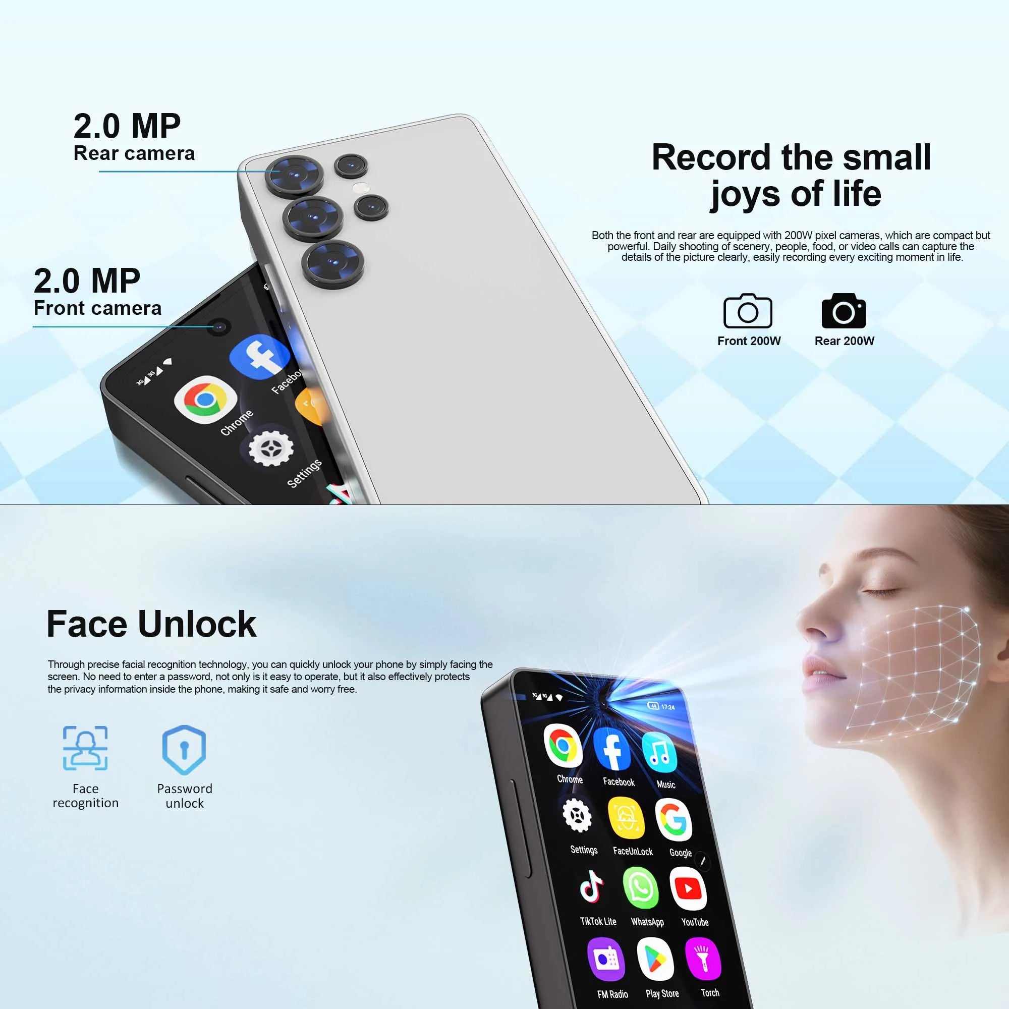 SERVO Mini Smartphone Android 8.1 Built in Stylus 4" Display 16GB ROM Face Unlock GPS WIFI Play Store 3G WCDMA Tiny Mobile Phone