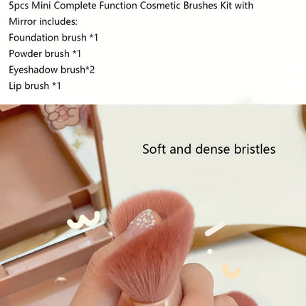 5PCS Mini Makeup Brush Set with Mirror Case