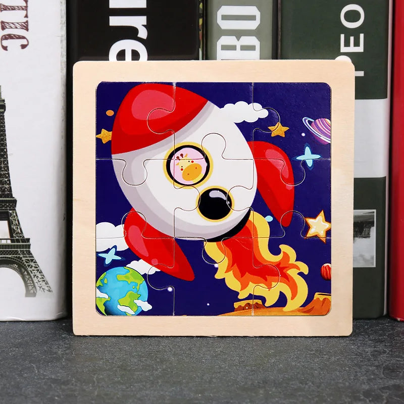 Wooden Toys 11x11cm Jigsaw 3d Puzzle Cartoon Animal Traffic Wooden Puzzle Game Montessori Educational Toys For Children