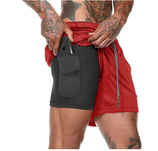 2 in 1 Compression Shorts for Men Gym Workout Running Shorts with Phone Pockets Athletic Quick Dry Activewear Training Jogging