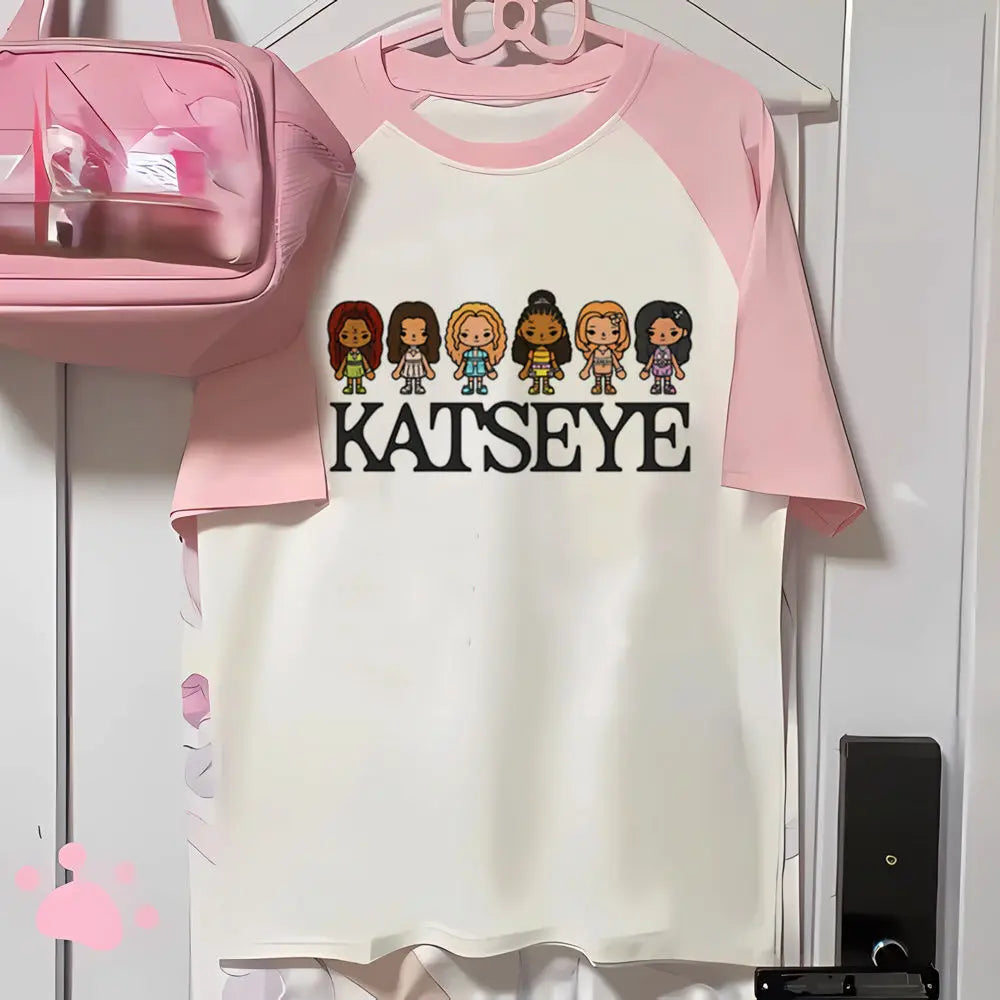 Katseye t-shirt girl 2000s anime hip hop Pastel harajuku  t shirt 2000s Retro harajuku aesthetic