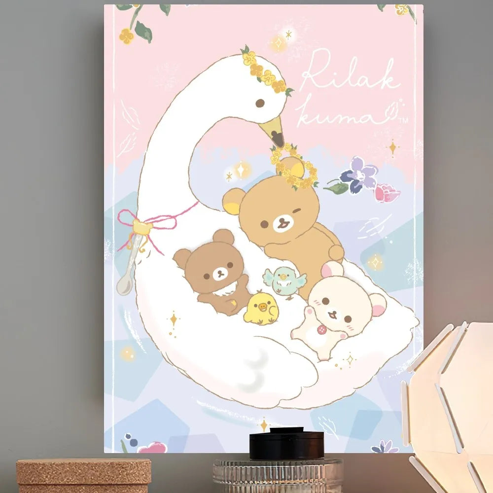 AZNM Rilakkuma Chairoikoguma Cute Bear Canvas Wall Print Unframed Pastel Kawaii Nursery Decor Poster