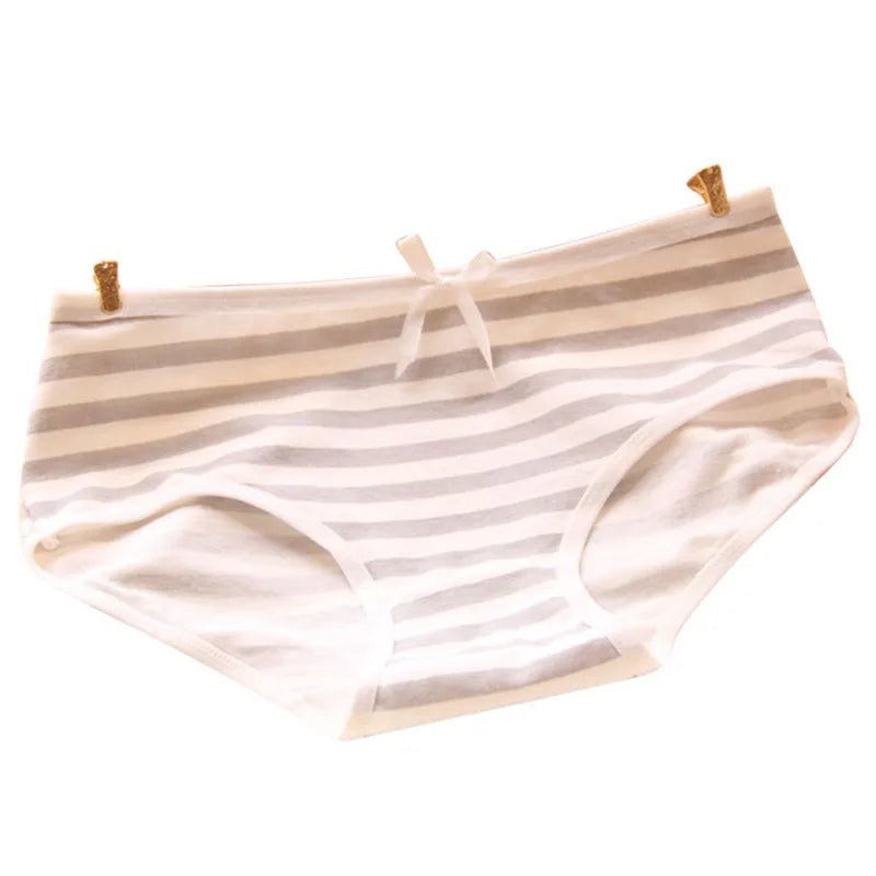 Lovely Cute Sexy Underwear Cotton Briefs Panties Stripes Bowknot Tanga Women Panties High Quality
