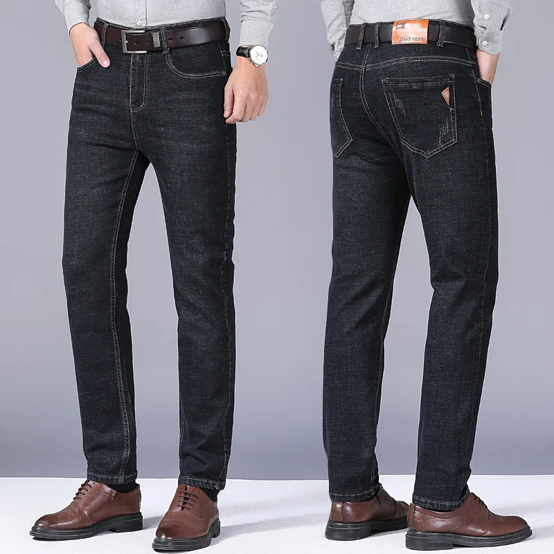 Men's Comfortable Soft Business Casual Denim Trousers Slim Fit Straight Pants Fashion Male Brand Light Luxury Stretch Clothing